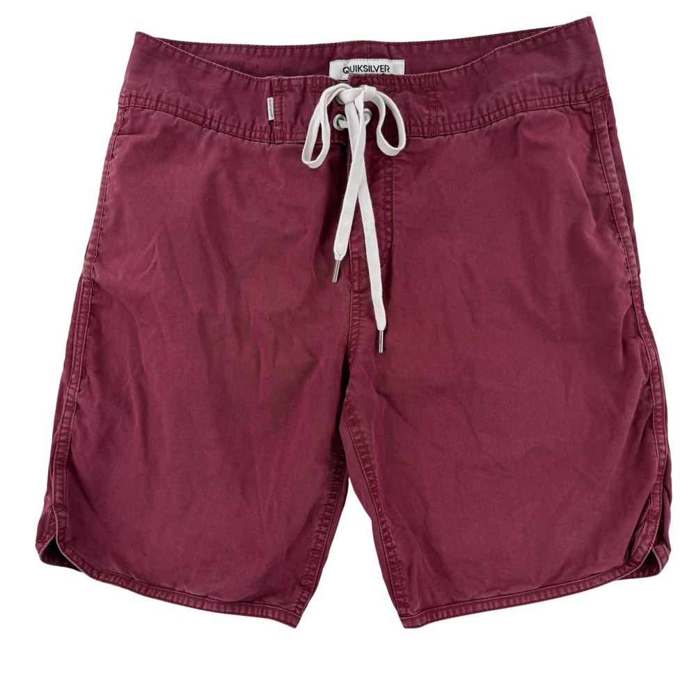 Quiksilver Shorts Mens Medium Red Solid Cotton Twill Drawstring Elastic Cotton - Picture 1 of 7